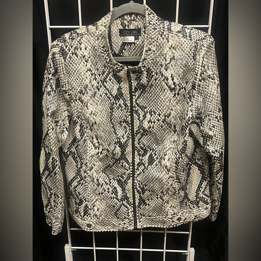 Chico's Black and White Snakeskin Bomber Jacket